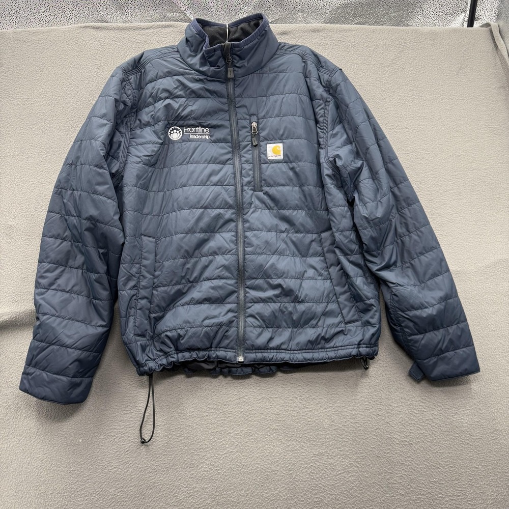 Carhartt Jacket Mens Large Blue Quilted Puffer Rain Defender Frontline Logo